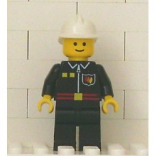 firec022 Fire - Flame Badge and 2 Buttons, Black Legs, White Fire Helmet, Black Legs, Smile 
